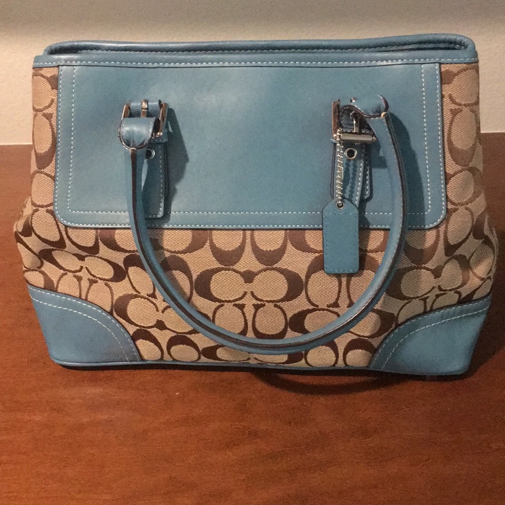 Coach teal/beige woman purse
